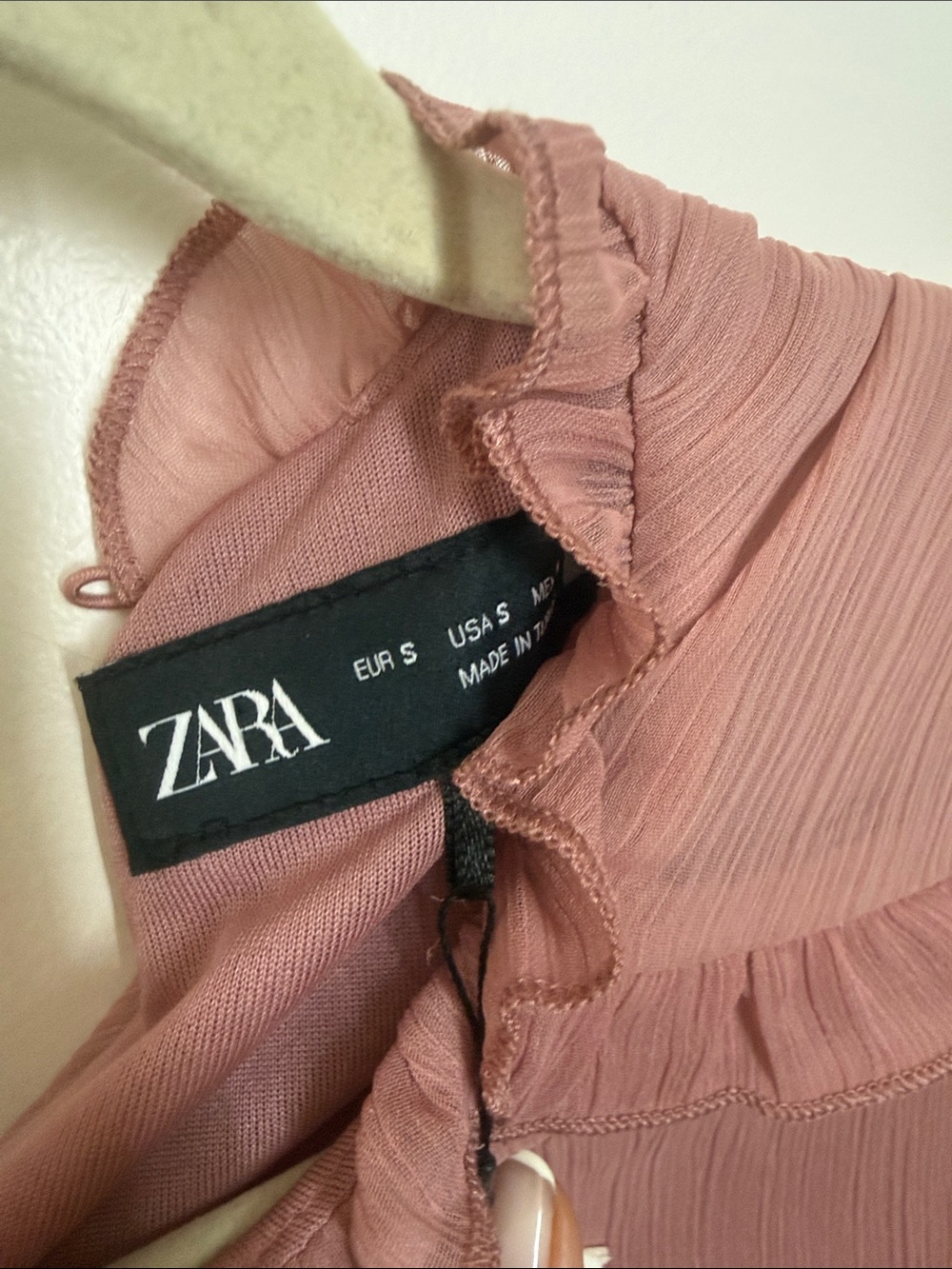 ZARA Dusty Rose Ruffled Long-Sleeve Chiffon Dress - Picture 3 of 4